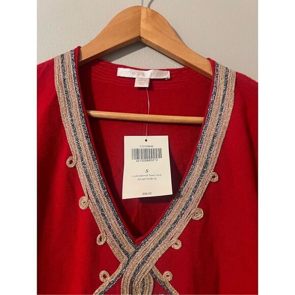 Boston Proper Women's S Heartthrob Embroidered Tunic Sweater Red Artsy Hippie - Picture 4 of 9